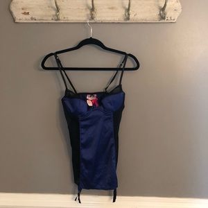 NWT Vintage Victorias Secret bustier 36 B blue satin and black